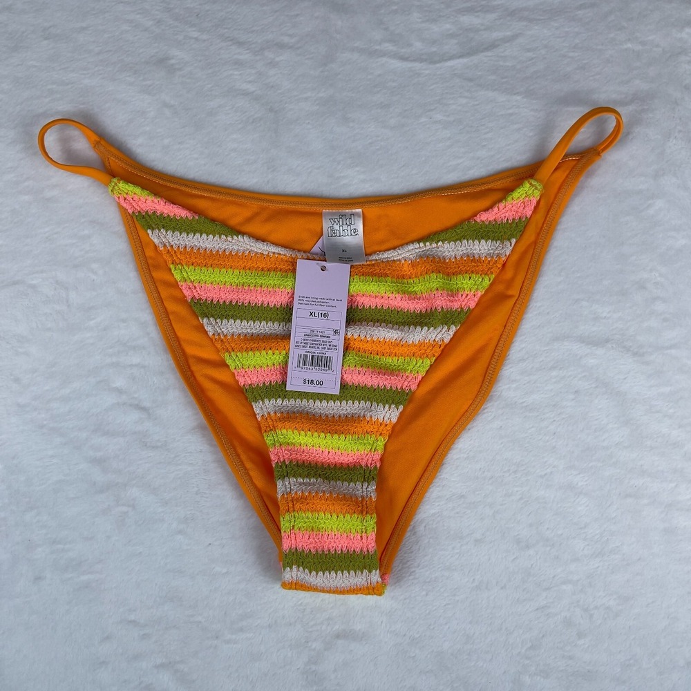 Wild Fable Crochet Bikini Bottom Women's XL Orange Striped Extra Cheeky High Leg